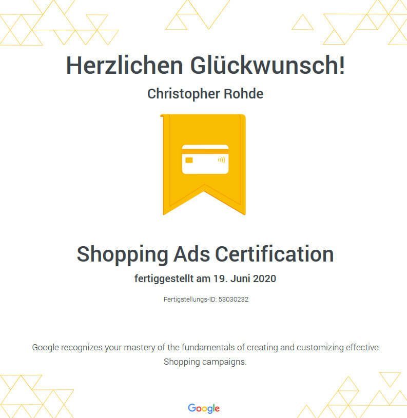 Onlineshop-ADS-Zertifikat-Google